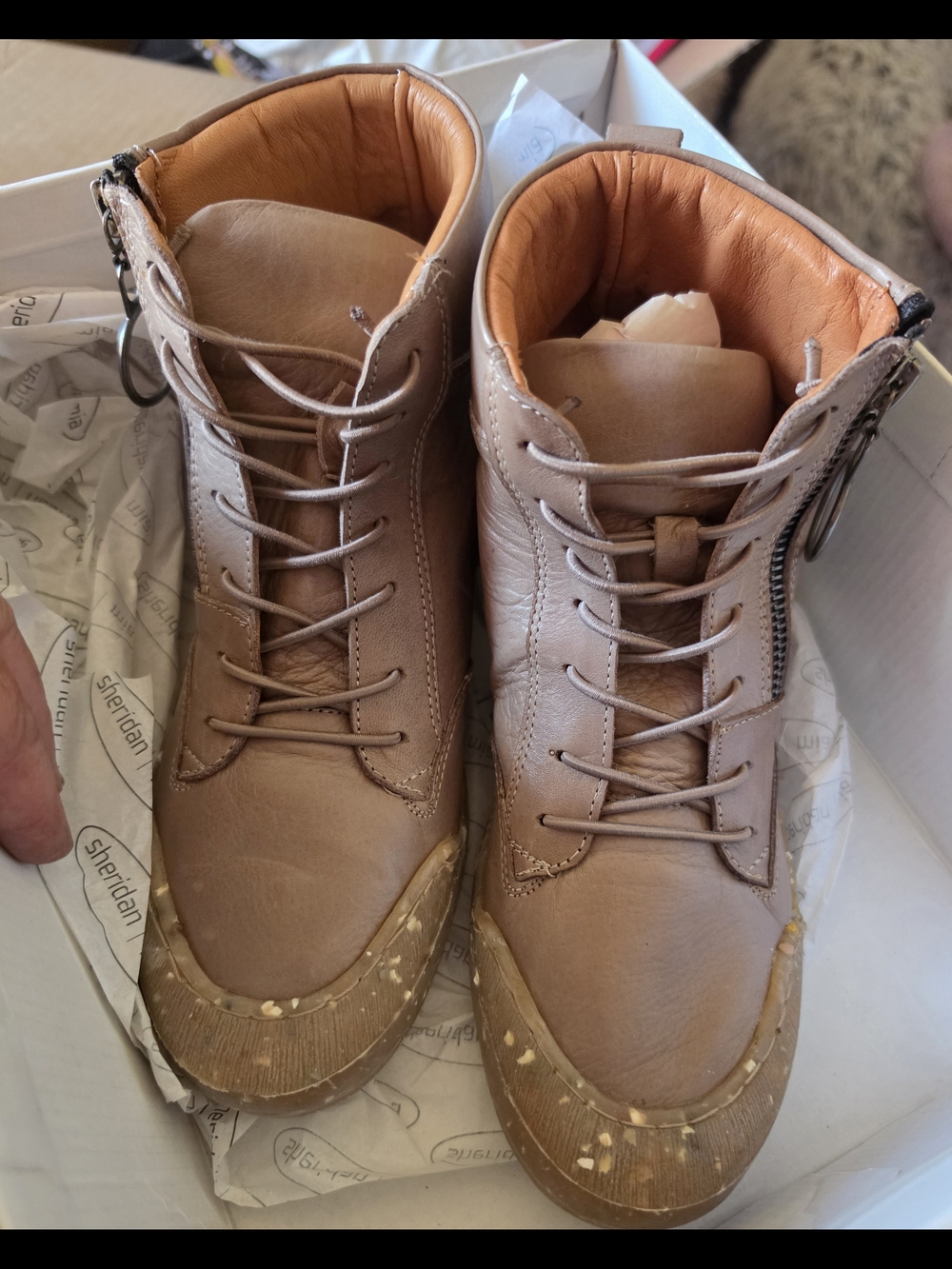 Sheridan/ MiaTaupe Leather Lace-Up High Top Sneakers